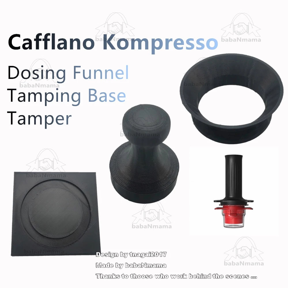 Cafflano Kompresso Dosing Funnel, Tamper and Tamping Base